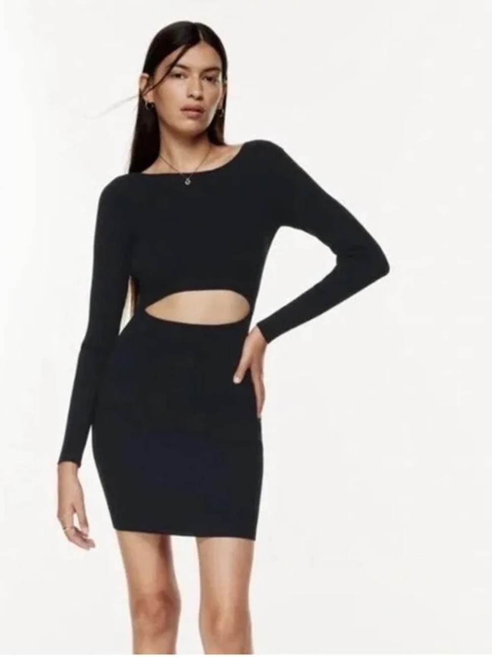Wilfred Black Long-Sleeve Cutout Mini Dress - Picture 2 of 7